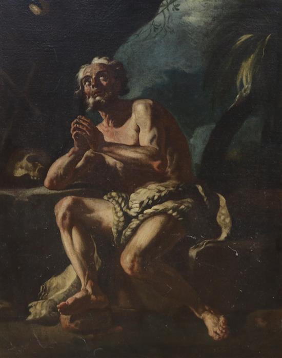 18/19C Continental School, St Paul the Hermit at prayer, oil on canvas, 63 x 50cms (unframed)
